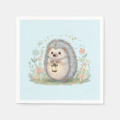 Süßer Igel mit Laterne zum Geburtstag Serviette (Vorderseite)