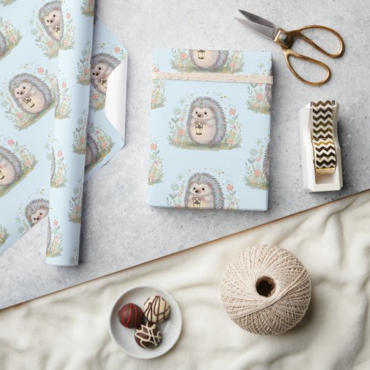 Süßer Igel mit Laternenmuster Geschenkpapier (Kunsthandwerk)
