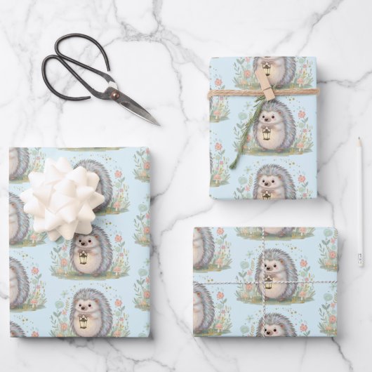 Süßer Igel mit Laternenmuster Geschenkpapier Set (Vorderseite)
