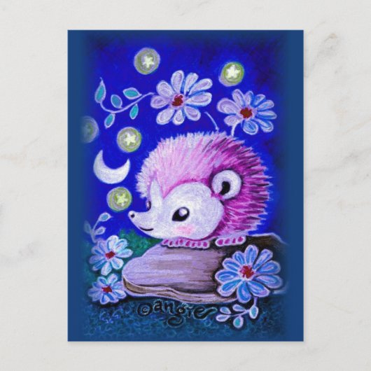 Süßer Igel Mit Mond Postkarte (Vorderseite)