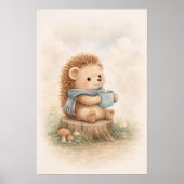 Süßer Igel mit Tasse Neutrales Kinderzimmer Poster (Vorne)