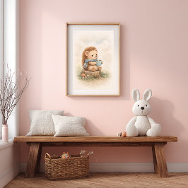 Süßer Igel mit Tasse Neutrales Kinderzimmer Poster