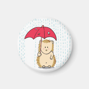 Süßer Igel mit zerrissenem Regenschirm Cartoon-Mag Magnet