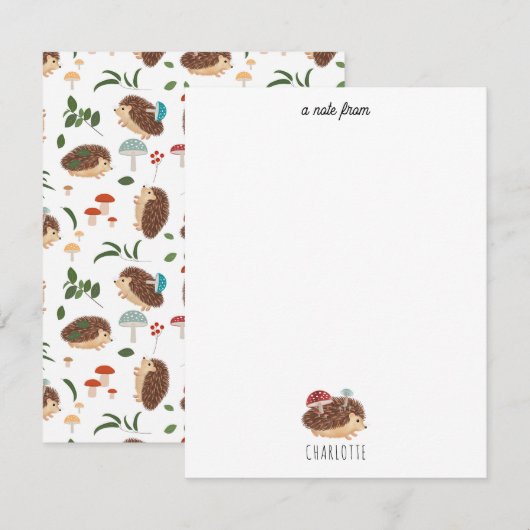 Süßer Igel Pilz Waldtier Kinder Mitteilungskarte (Vorne/Hinten)