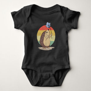 Süßer Igel Retro-Blume Sonnenuntergang Herbst Tier Baby Strampler
