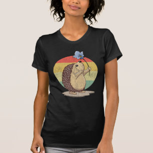 Süßer Igel Retro-Blume Sonnenuntergang Herbst Tier T-Shirt