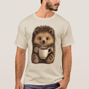 Süßer Igel trinkt Kaffeetasse - Lustiges Tier T-Shirt