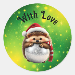 Süßer Igel umarmt Weihnachtsball-Rundsticker Runder Aufkleber
