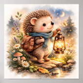 Süßer Igel und Laterne Kinder Poster (Vorne)