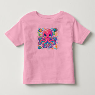 Süßer illustrierter Oktopus mit farbenfrohen Fisch Kleinkind T-shirt