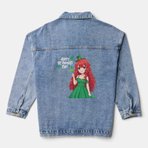 Süßer irischer Anime-Lass zum St. Patrick's Day Jeansjacke