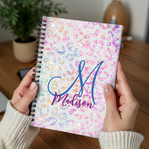 Süßer, irisierender Tierdruck-Glitter-Monogramm Planer