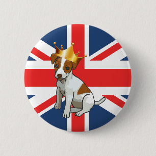 Süßer Jack Russell mit Krone und Union Jack Button