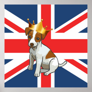 Süßer Jack Russell mit Krone und Union Jack Poster