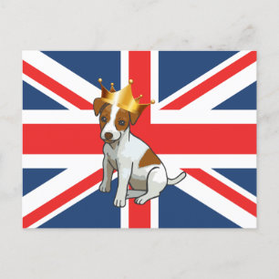Süßer Jack Russell mit Krone und Union Jack Postkarte