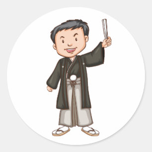 Süßer japanischer Junge in traditionellem Kimono-H Runder Aufkleber