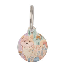 Süßer japanischer Shiba Inu Patchwork Blumenmuster Haustiermarke