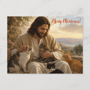 Süßer Jesus mit Katzen Weihnachtspostkarte! Postkarte