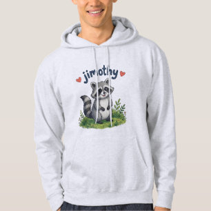 Süßer Jimothy Waschbär im Garten mit Herzen Hoodie
