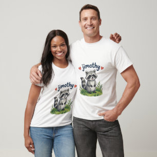 Süßer Jimothy Waschbär im Garten mit Herzen T-Shirt