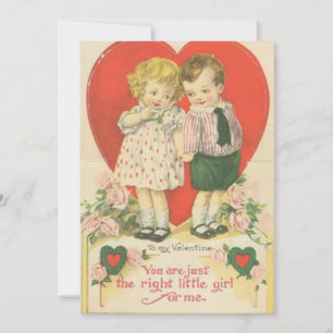Süßer Junge an Mädchen Valentinstag Vintage Feiertagskarte