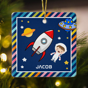 Süßer Junge Astronaut Weltraum Rakete Kinderzimmer Keramikornament
