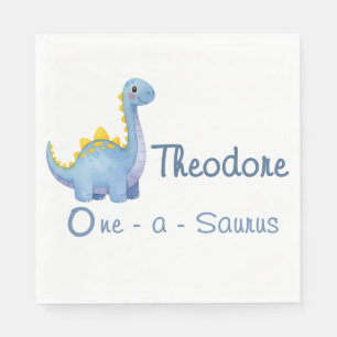 Süßer Junge Blau Wasserfarbe One-a-Saurus 1. Gebur Serviette