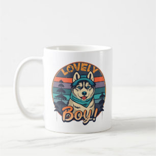 Süßer Junge Cooler Vintage Retro Husky Welpe Kaffeetasse