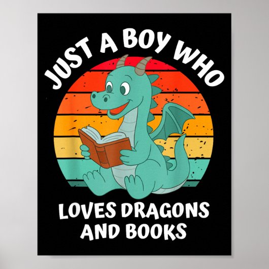 Süßer Junge liebt Drachen-Bücher für Kinder Poster (Vorne)