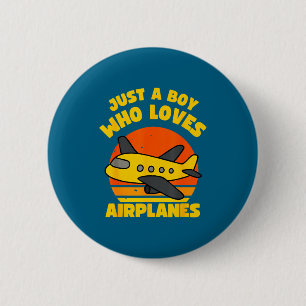Süßer Junge liebt Flugzeuge Kinder Kleinkind Button