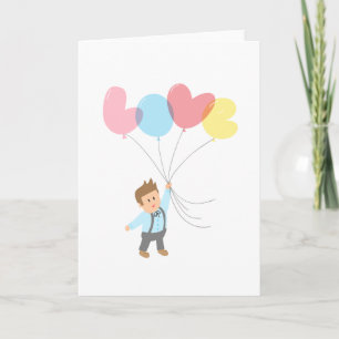 Süßer Junge mit Luftballons, die Liebe buchstabier Feiertagskarte