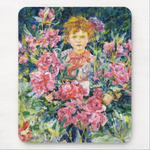 Süßer Junge mit roten Pfingstrosen (von Robert Rei Mousepad
