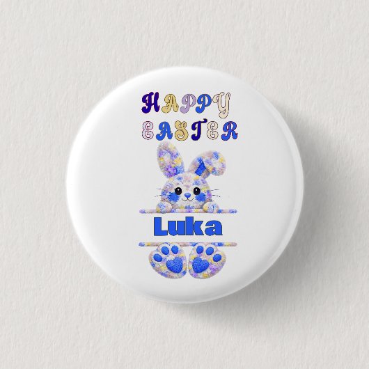 Süßer Junge Osterhase personalisieren Button (Vorderseite)