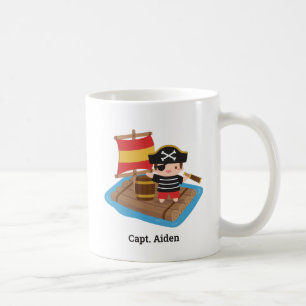 Süßer Junge Piratenkapitän Holzfloß Kinder Name Kaffeetasse