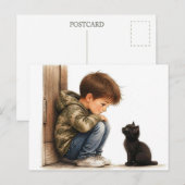 Süßer Junge und kleines schwarzes Kätzchen Postkarte (Vorne/Hinten)