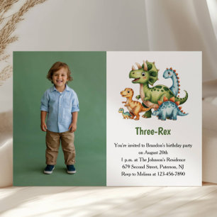 Süßer Jungen-Dinosaurier-Foto-Kinder-3. Geburtstag Einladung