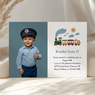 Süßer Jungen-Zug-Foto-Kinder-3. Geburtstagsfeier Einladung