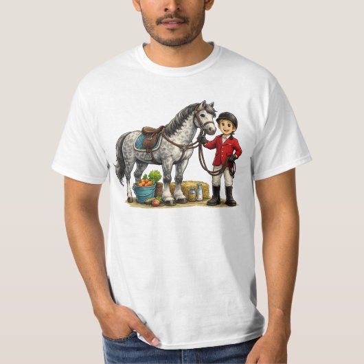 Süßer junger Reiter mit Dapple-Grau Pferd Kunst T-Shirt (Vorderseite)