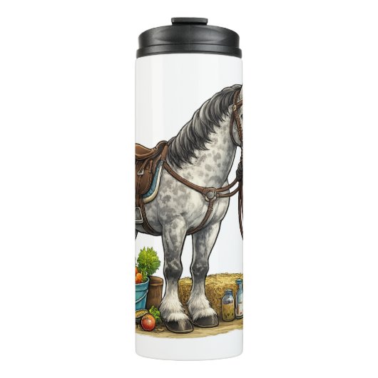 Süßer junger Reiter mit dapplegrauem Pferd Kunst Thermosbecher (Vorderseite)