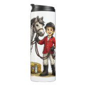 Süßer junger Reiter mit dapplegrauem Pferd Kunst Thermosbecher (Nach rechts gedreht)