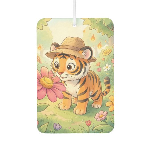 Süßer junger Tiger mit Hut im Garten Autolufterfrischer (Vorderseite)