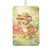 Süßer junger Tiger mit Hut im Garten Autolufterfrischer (Rückseite)