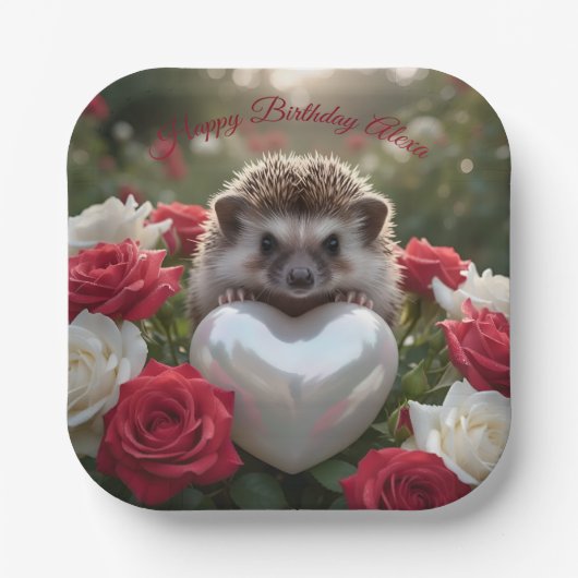 Süßer Juni-Igel mit Perlenherz Pappteller (Vorderseite)