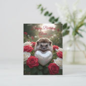 Süßer Juni-Igel mit Perlenherz Postkarte (Stehend Vorderseite)