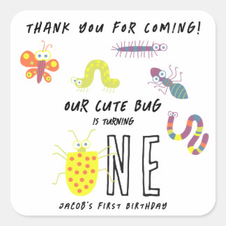 Süßer Käfer Wurm Schmetterling Kinder Danke Geburt Quadratischer Aufkleber