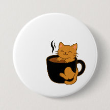 Süßer Kaffee-Katzen-Button – Rote Katze in einer T