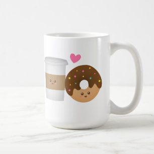 Süßer Kaffee und Donut verliebt, perfektes Paar Kaffeetasse