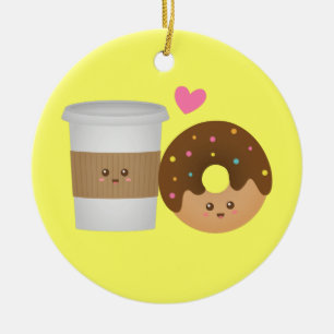 Süßer Kaffee und Donut verliebt, perfektes Paar Keramikornament