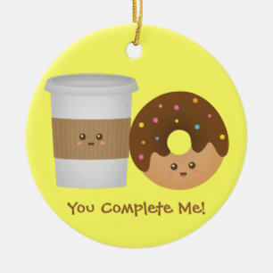 Süßer Kaffee und Donut verliebt, perfektes Paar Keramikornament