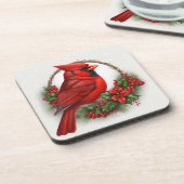 Süßer Kardinal Winterurlaub/Weihnachten Untersetze Getränkeuntersetzer (Linke Seite)